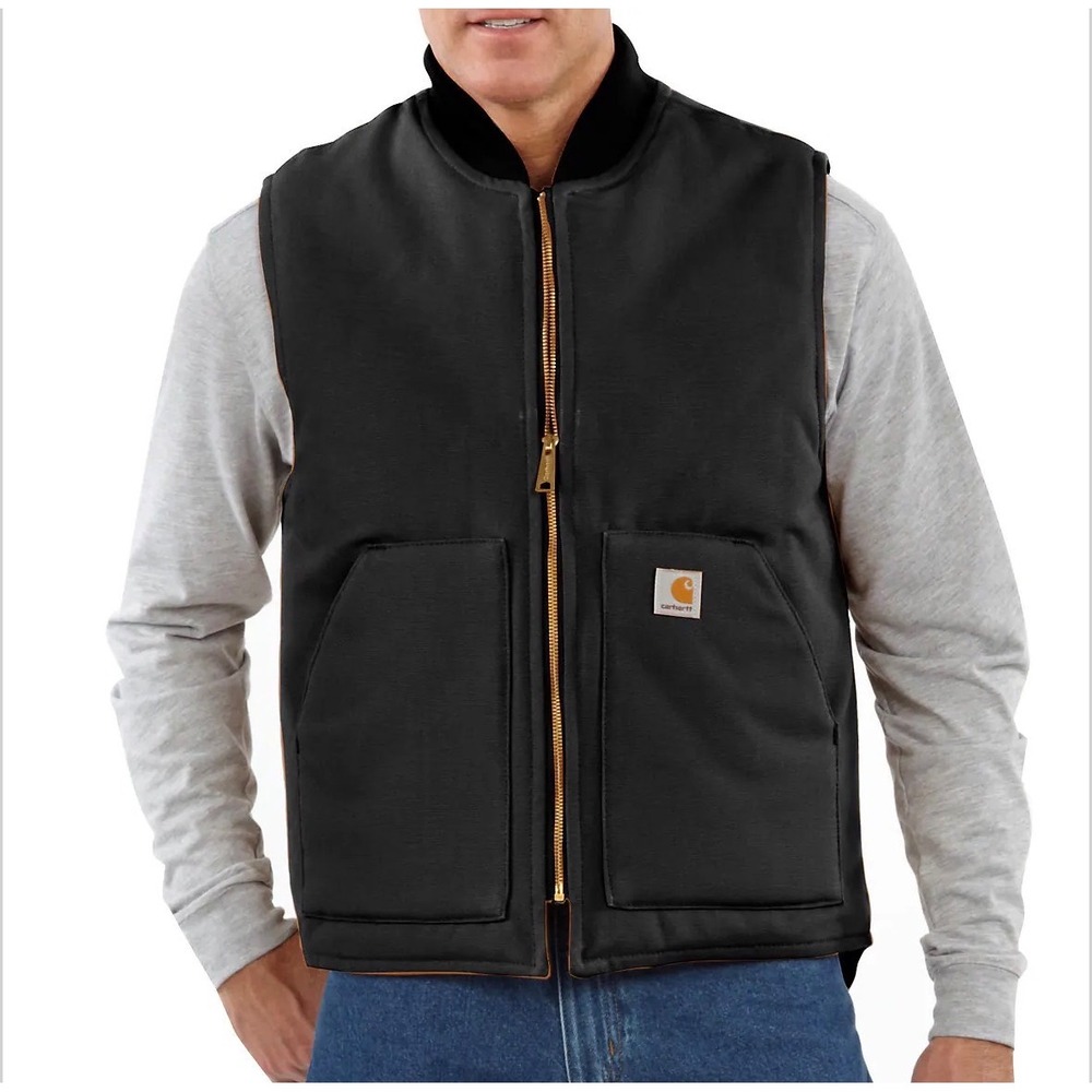 Carhartt V01 BLK Arctic Quilt Lined Duck Vest Mens Large Black Workwear Jacket